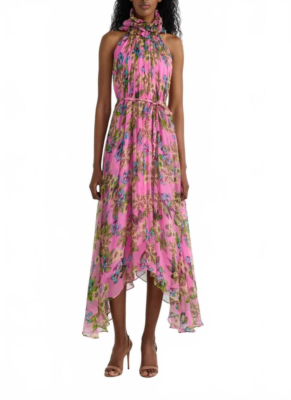 NEW SALONI iris ruffle maxi dress in fiori peony